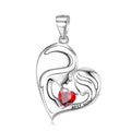 S925 sterling silver heart pendant necklace with red heart gemstone and Best Mom engraving