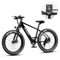 Black electric fat-tire e-bike with headlight display, side profile, 26x4.0 tires