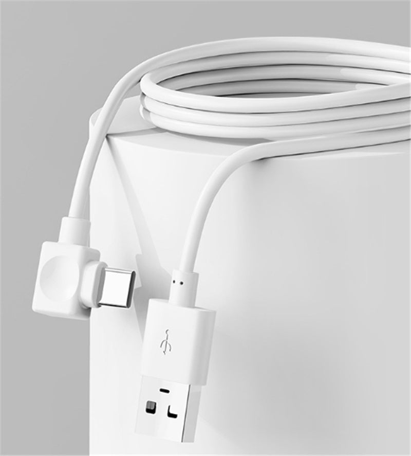 White charging cable and USB plug with attached temperature warmer control unit