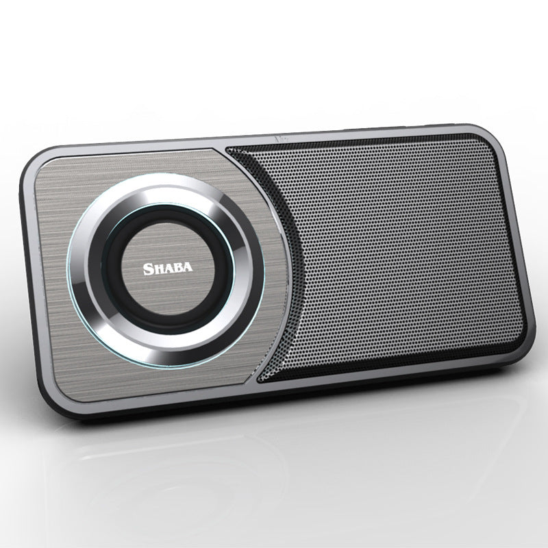 Mini portable Bluetooth speaker, iron gray with silver-ring woofer and mesh grille