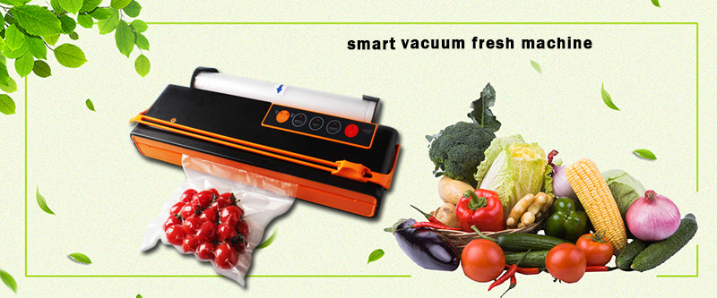 Vacuum sealer packaging machine with orange frame and black control panel