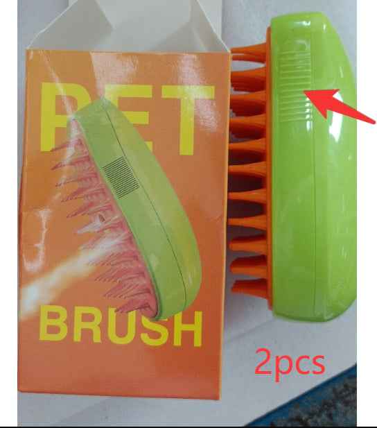 Green pet grooming brush with orange bristle tips, shown with second brush