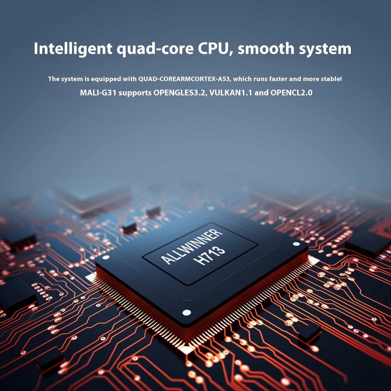 Projector circuit board with quad-core processor chip and detailed circuitry