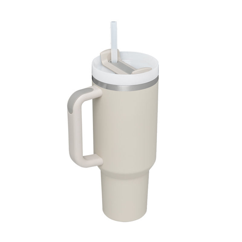 40 oz insulated tumbler with handle and straw, white