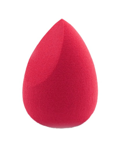 Red teardrop makeup sponge, close-up