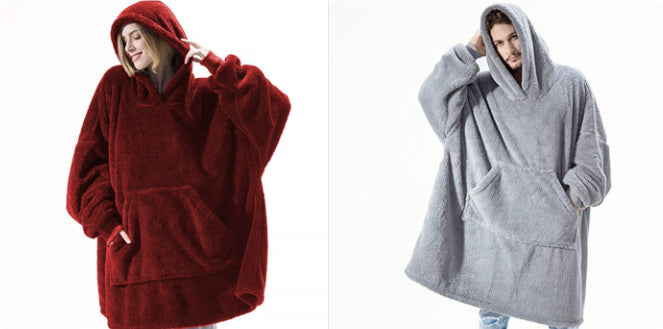Fleece hoodie sweatshirt with hood and kangaroo pocket in burgundy and light gray