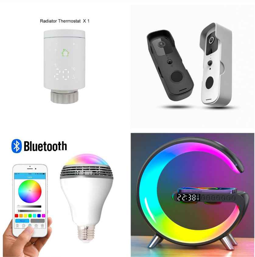 LED lamp with glowing ring, digital display, and tripod stand