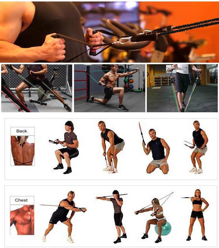 Portable fitness rally band set in workouts with handles and ankle straps
