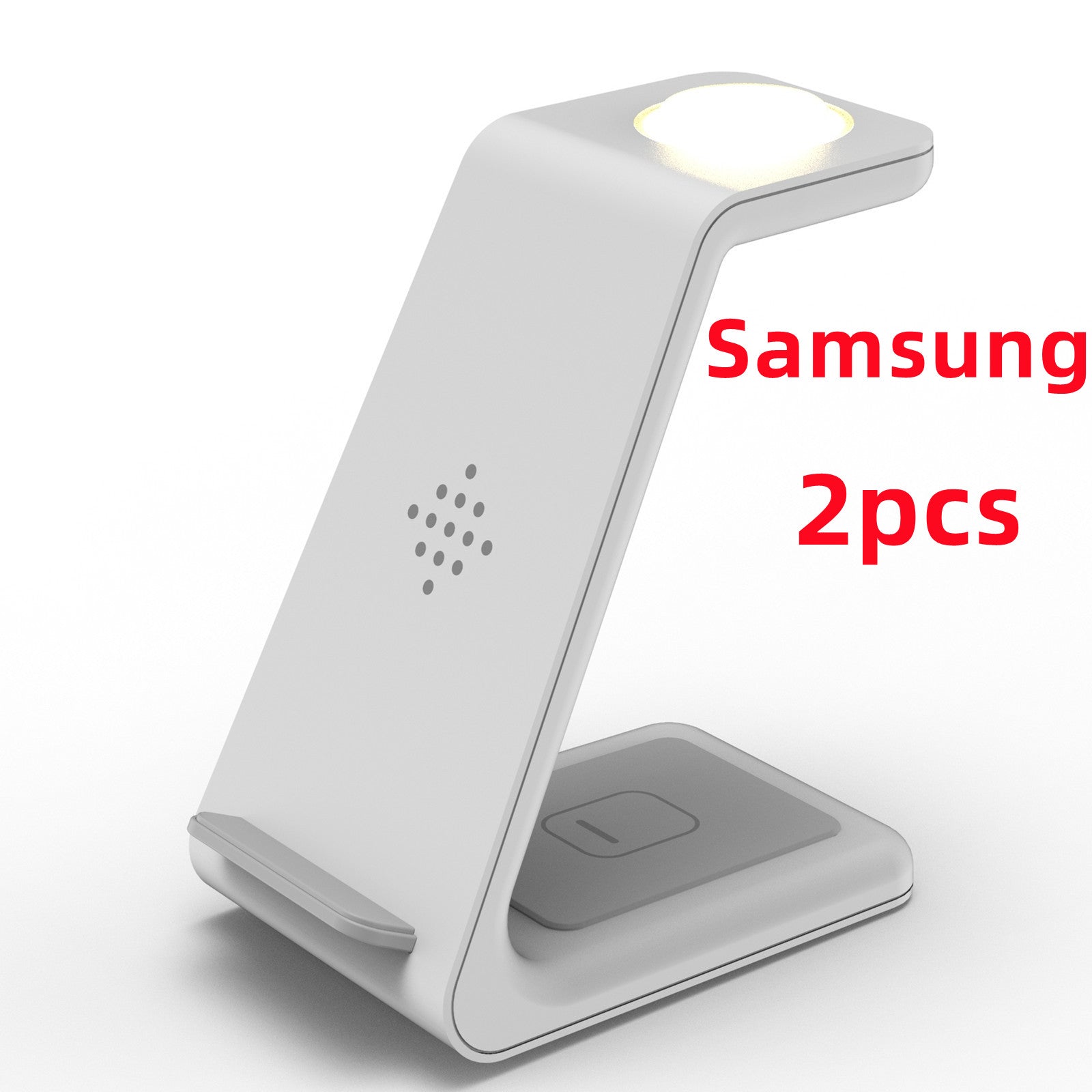 White wireless charger stand with phone cradle and top indicator light