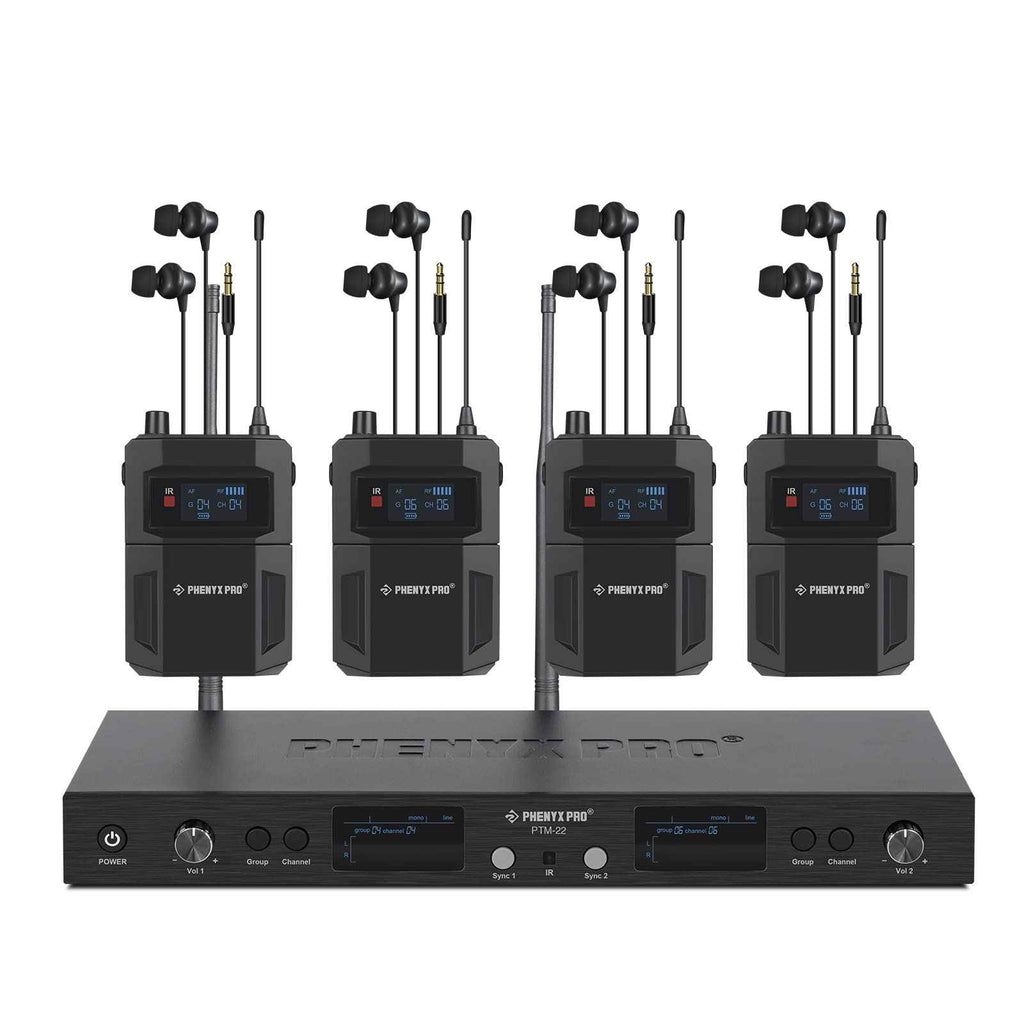 Phenyx Pro wireless in-ear monitor system with four receivers and a single transmitter
