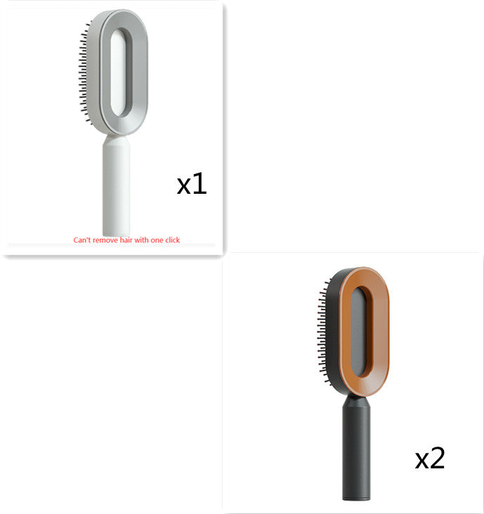 Self-cleaning hair brush set: one white brush and two brown brushes