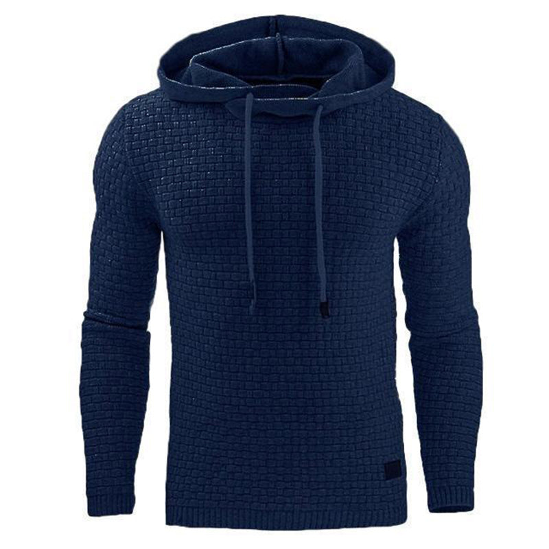 Men's textured hoodie in navy blue, drawstring hood and front pocket