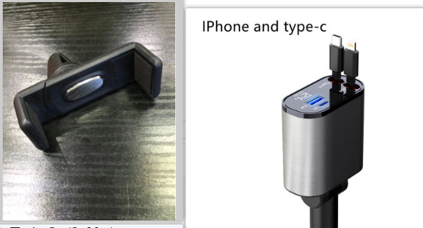 Car dashboard vent clip for USB charger, shown with silver charger body