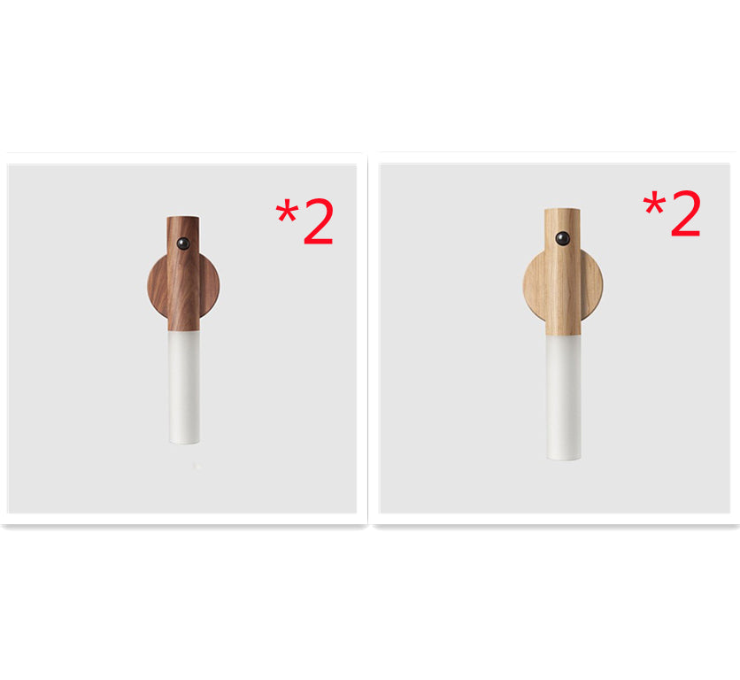 Magnetic LED night light set with 2 dark wood units and 2 light wood units