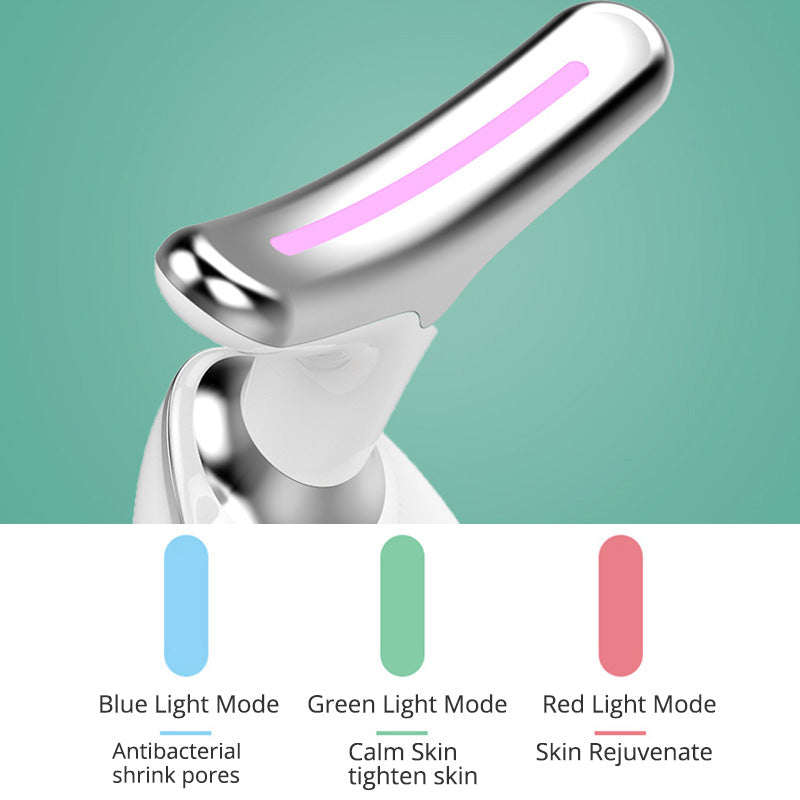 EMS neck massager head, silver and white body with purple light mode indicator