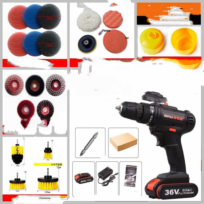 Electric drill cleaning brush kit with foam pads and brush/drill accessories