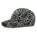 Black retro peaked cap with white face graffiti line pattern and curved brim